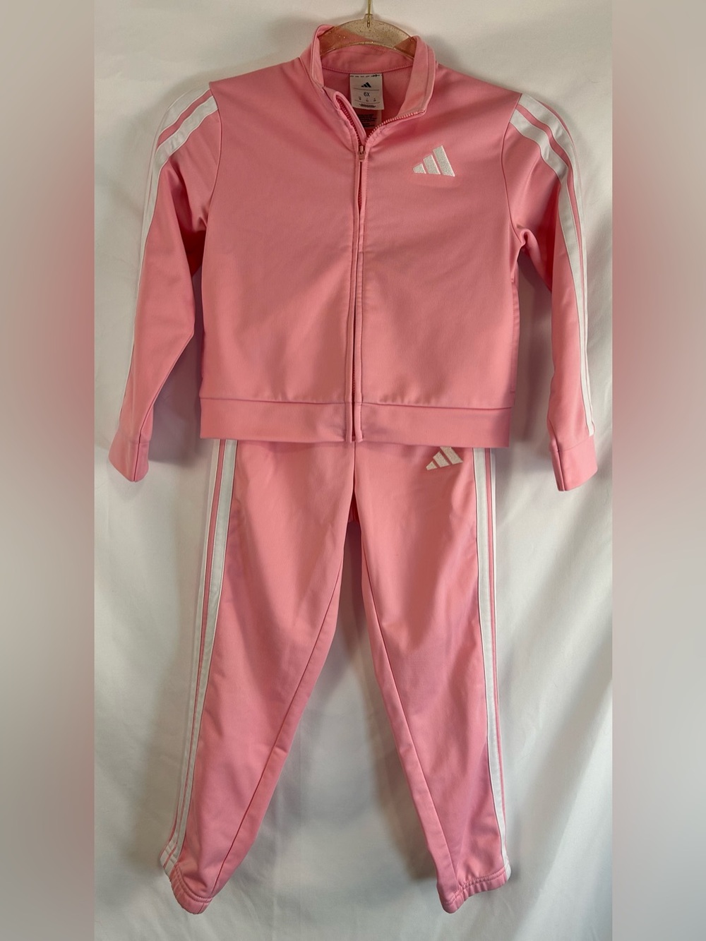 Adidas Girls 6X Pink 3-Stripe Track Jacket Pants Set Tracksuit